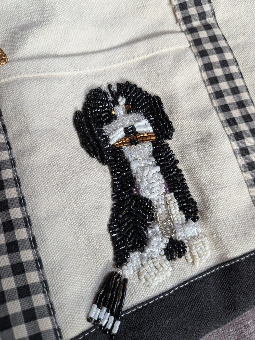 Beaded Canvas Bernedoodle Dog Mini Tote with Matching Coin Purse